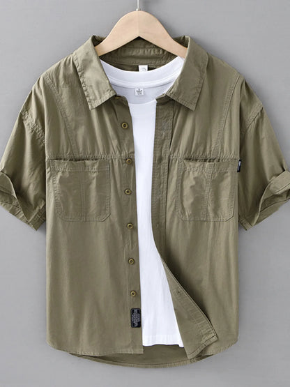 Men's Plus Size Casual Short Sleeve Button-Down Shirt