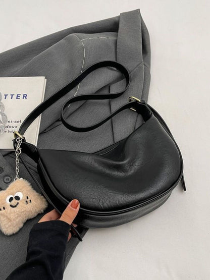 Crescent Shoulder Bag with Plush Charm