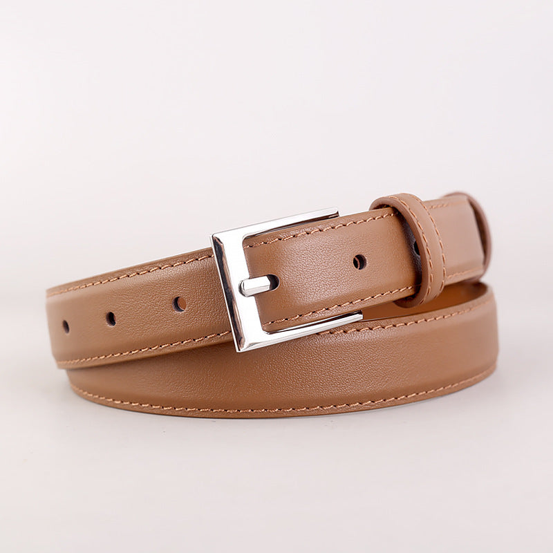 Classic Leather Skinny Belt with Silver Buckle