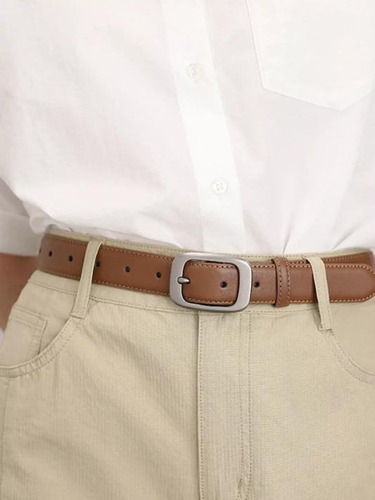 Classic Leather Belt with Silver Buckle