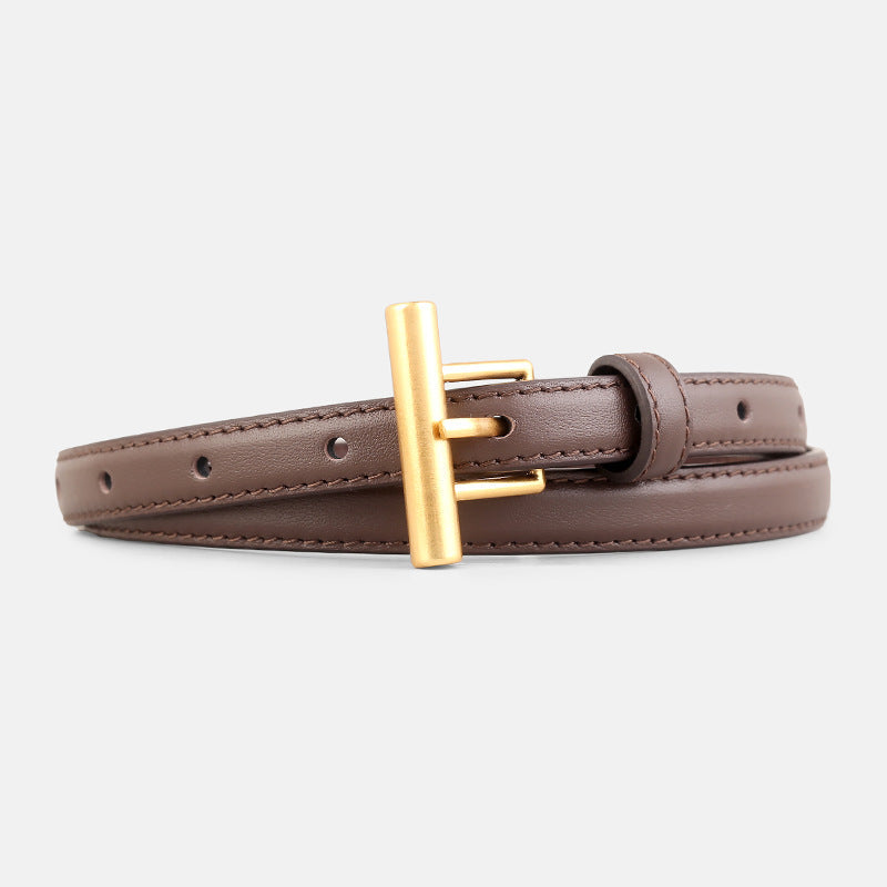 Leather Belt with Golden T-Buckle