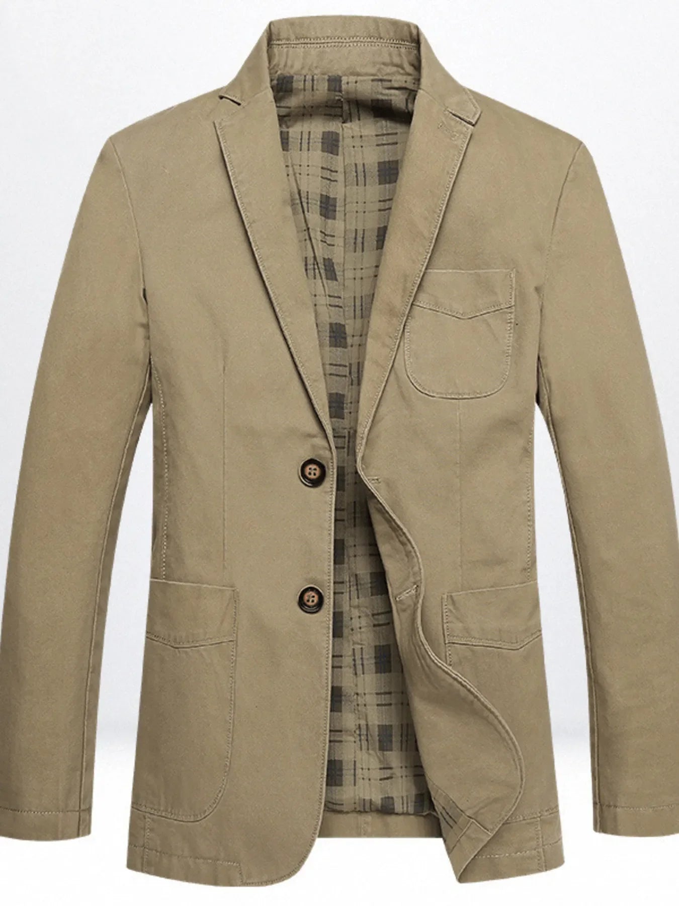 Men's Plus Size Casual Button Up Blazer with Plaid Lining