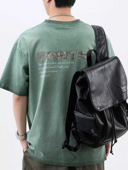 Men's Plus Size Letter Back Round Neck T-Shirt