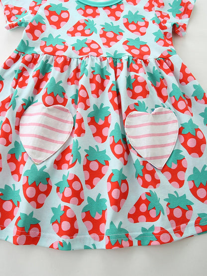 Children's Strawberry Print Casual Dress