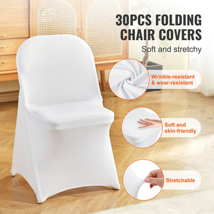VEVOR White Stretch Spandex Chair Covers - 30 PCS, Folding Kitchen Chairs Cover, Universal Washable Slipcovers Protector, Removable Chair Seat Covers, For Wedding Party Dining Room Banquet Event
