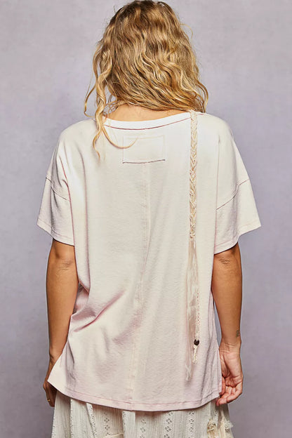 POL Round Neck Short Sleeve T-Shirt with High Low Hem