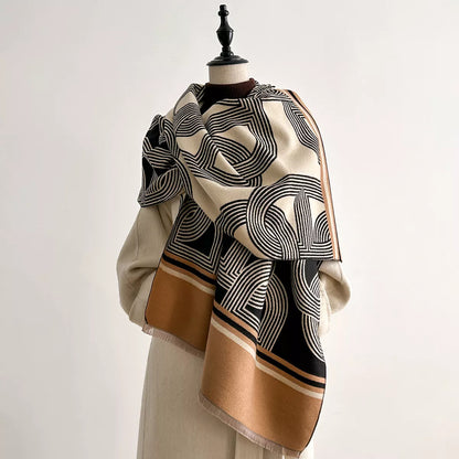 Geometric Pattern Raw Hem Scarf