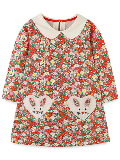 Children's Floral Print Long Sleeve Peter Pan Collar Dress
