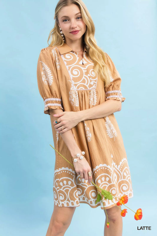 Umgee Paisley Mandala Print Babydoll Dress