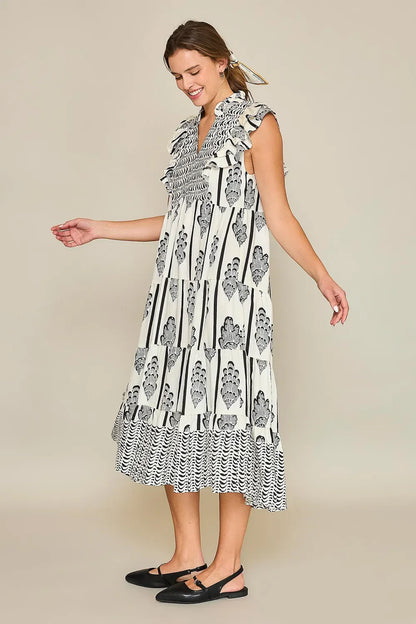 Umgee Full Size Boarder Print Midi Dress Plus Size