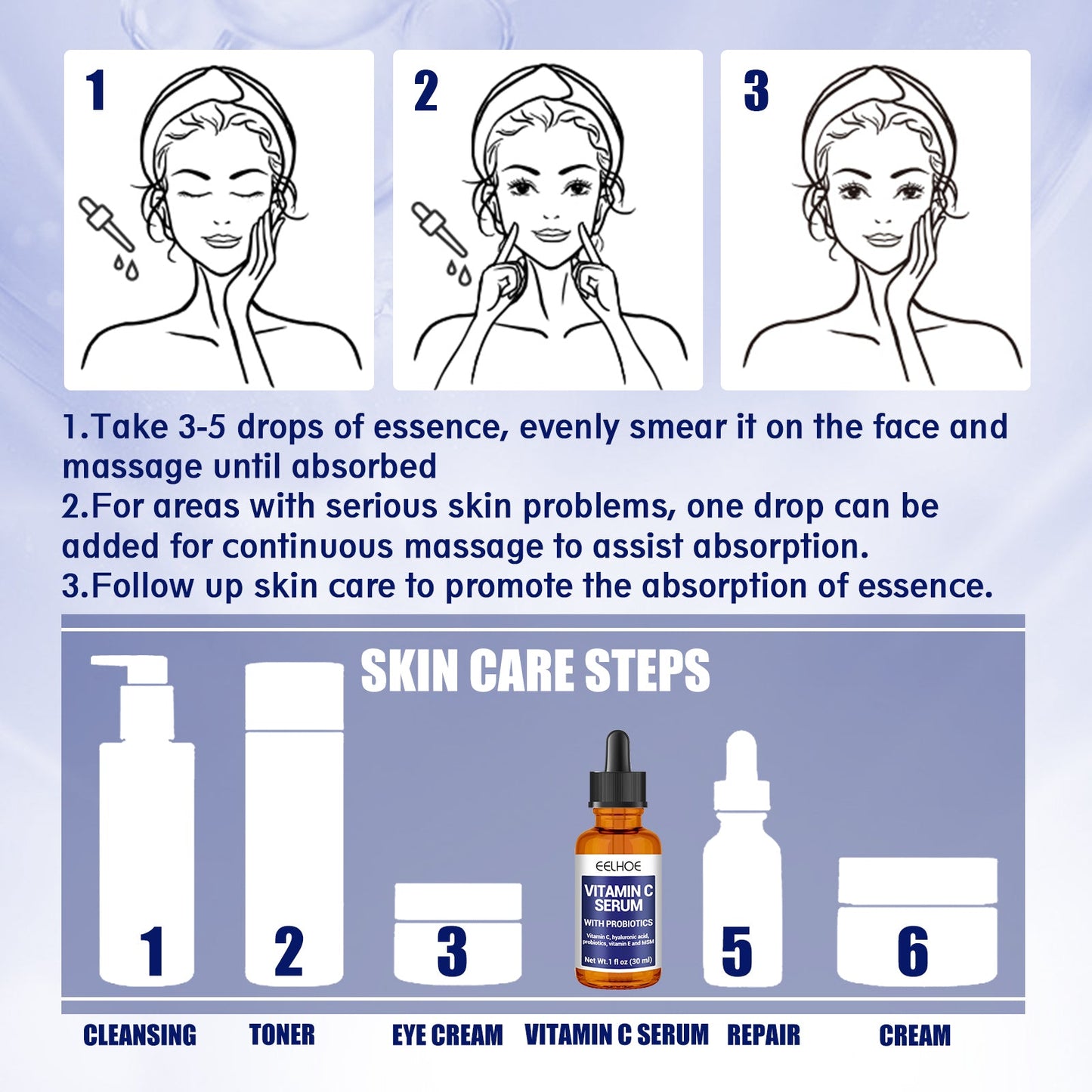 EELHOE Anti-aging Vitamin C Facial Essence, Reduces Spots Acne Fine Lines, Moisturizes Facial Essence