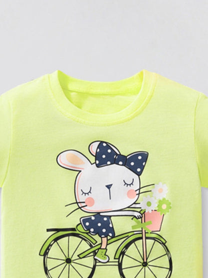 Children's Rabbit Bicycle Graphic Short Sleeve T-Shirt