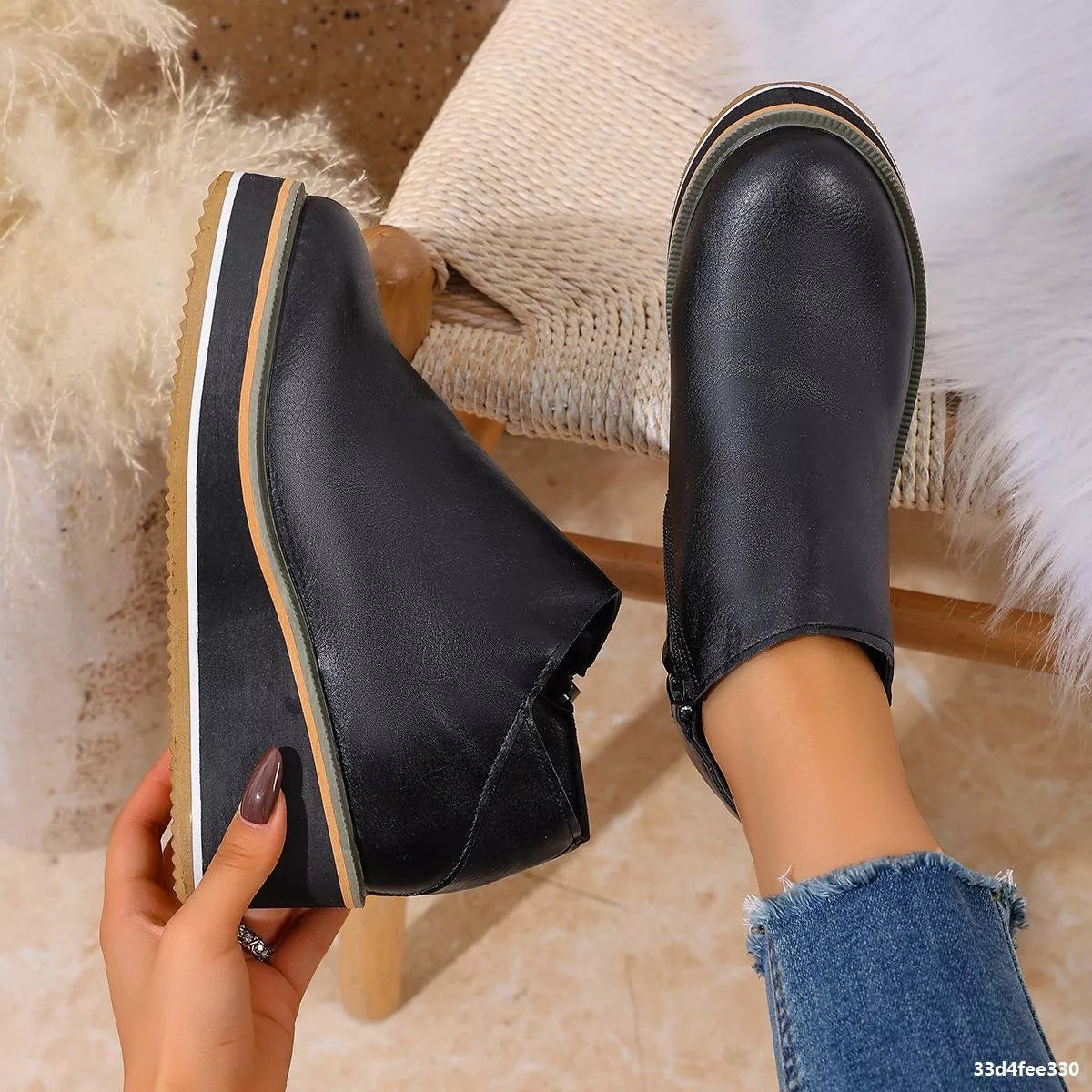 Wedge Ankle Boots with Zipper