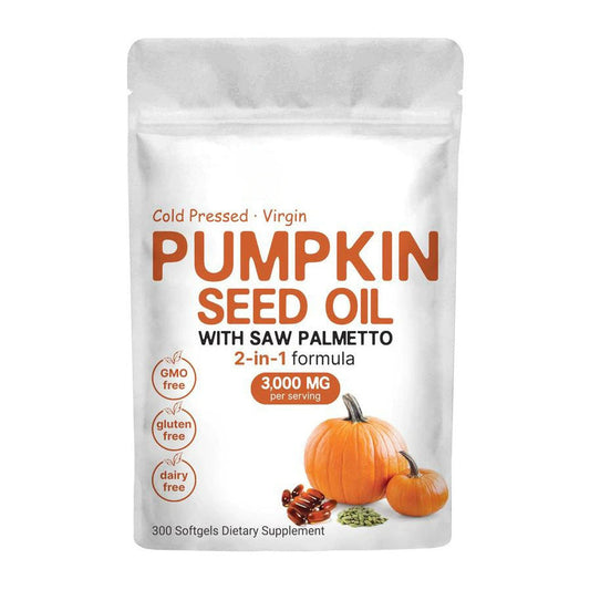 Cold Pressed Virgin Pumpkin Seed Oil with Saw Palmetto 2-in-1 Formula, 3000mg per Serving, 300 Softgels Dietary Supplement