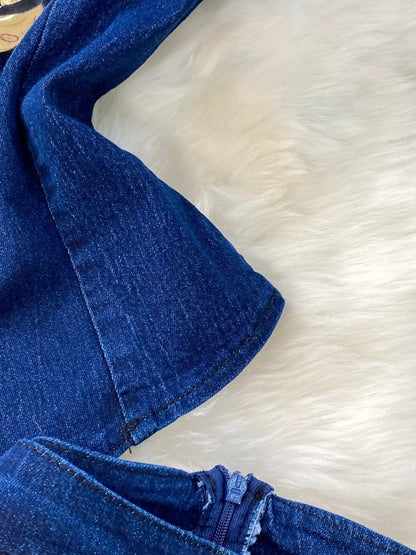 Button Detail Vest and Flare Jeans Denim Set