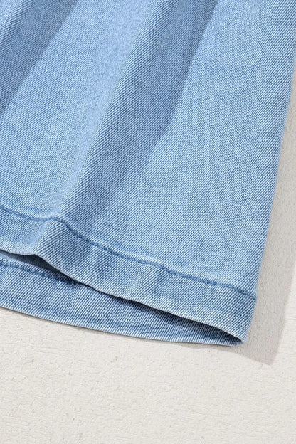 Pleated Patchwork Panel Lightweight Denim Shorts