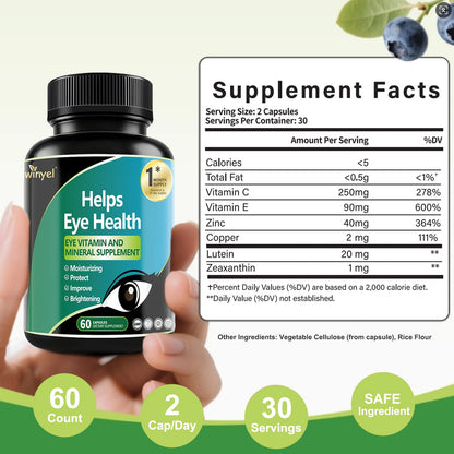 Lutein Eye Supplement - Vitamins, 30-Day Supply For Vision Clarity & Blue Light Protection, Retinal Health For Youngsters & Adults