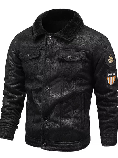 Men's Plus Size Snap Down Fur Collar Jacket
