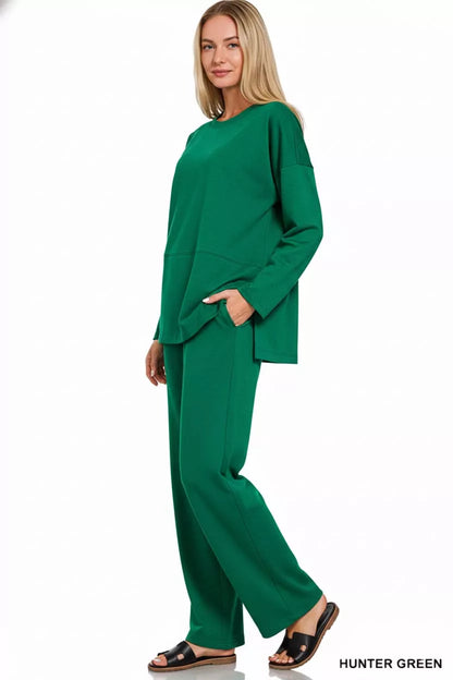Zenana Scuba Side Slit Top and Pants Set