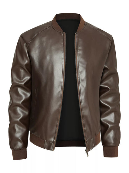 Men's Plus Size Zip Up Casual Leather Jacket