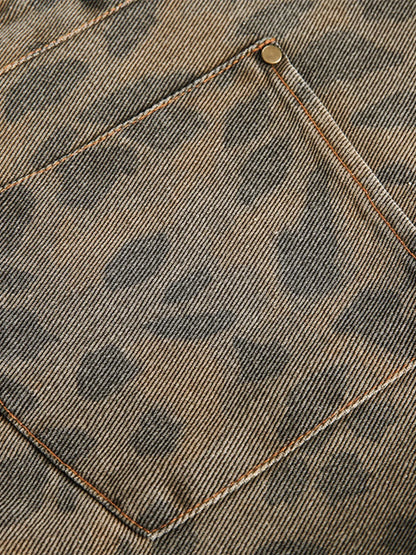 Men's Leopard Button Up Long Sleeve Jacket