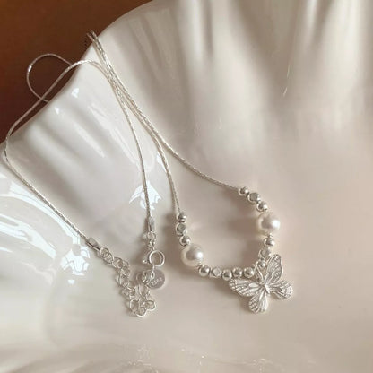 Butterfly Pearl Pendant Necklace
