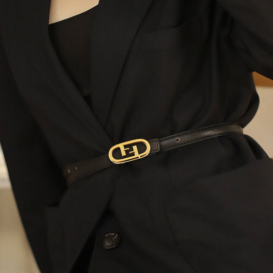 Leather Belt with Golden Buckle