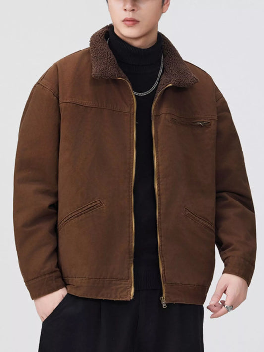 Men's Plus Size Sherpa Collar Zip Up Jacket