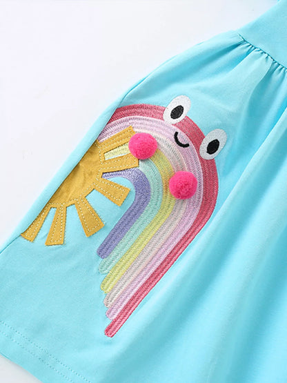 Children's Cute Rainbow Frog Embroidered Dress