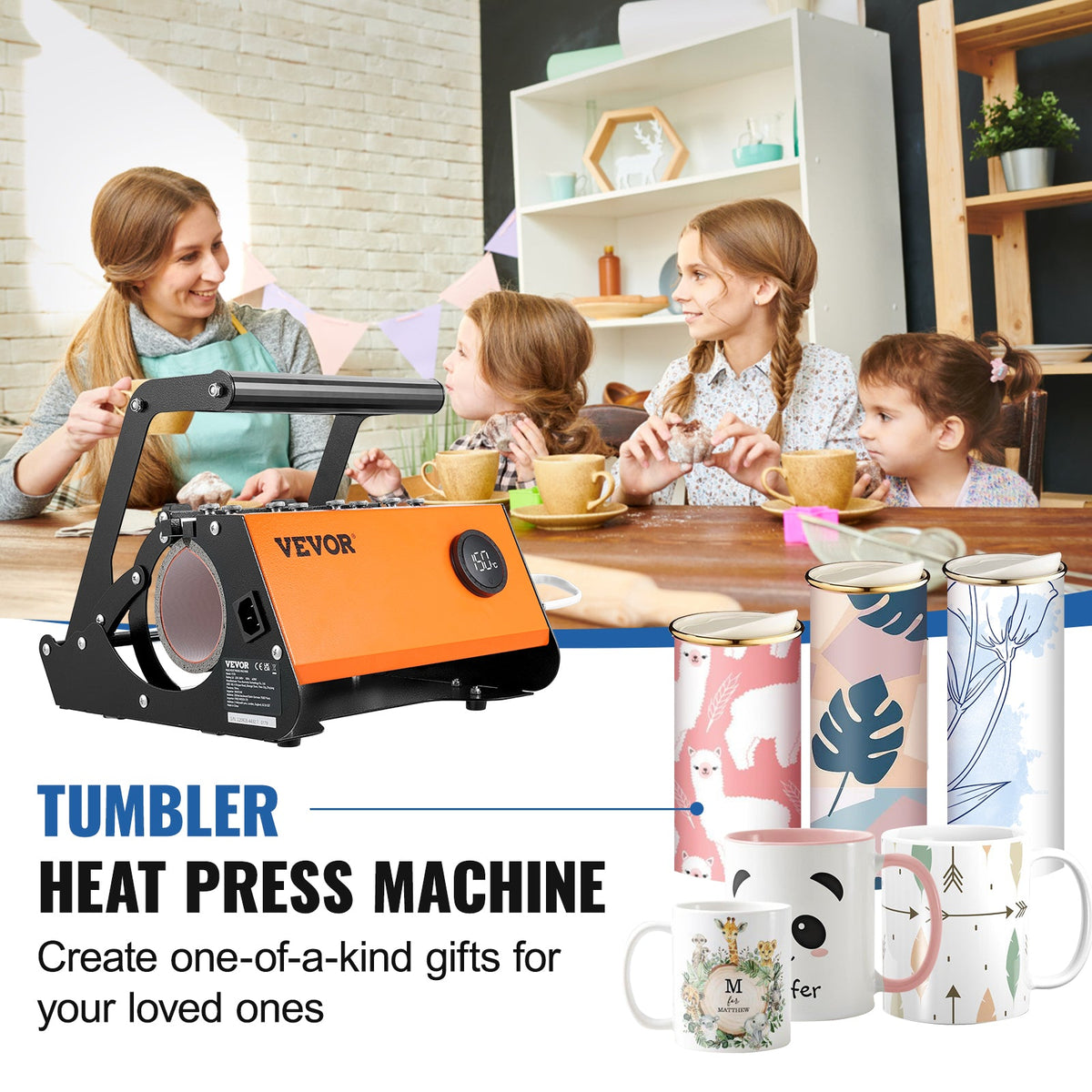 VEVOR Tumbler Heat Press, 30oz Mug Heat Press Machine Sublimation Transfer 11 15oz 16-25oz 30oz Straight Skinny Tumblers, Cup Heat Press With Heat Resist Gloves & Tape, DIY Ceramic Mugs Cups Glasses