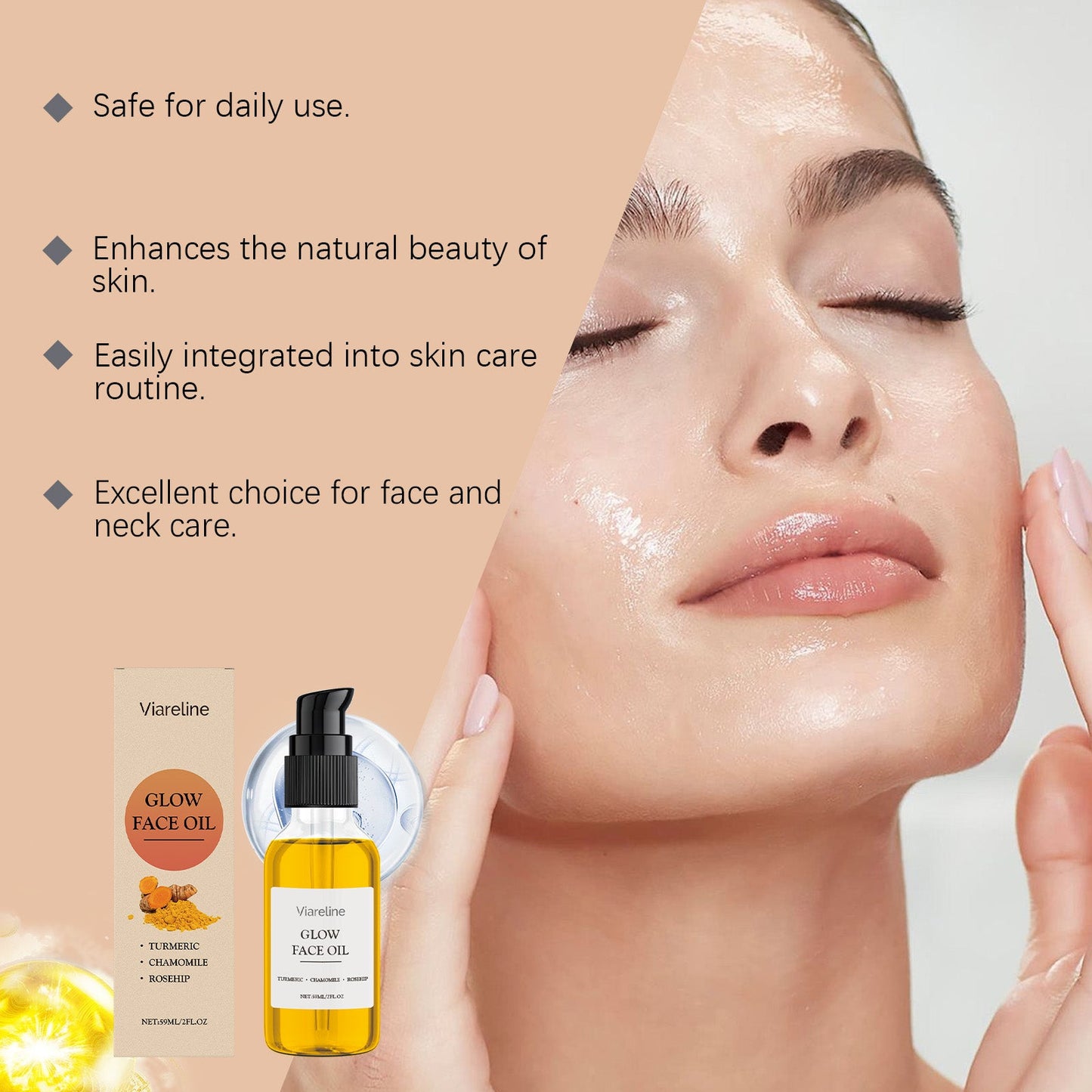 Viareline Turmeric Facial Essential Oil Nourishes, Hydrates, Moisturizes And Cares For The Skin Of The Face And Neck