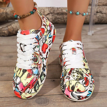 Abstract Print Lace Up Sneakers