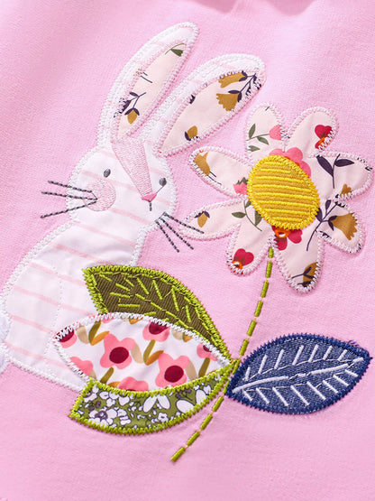 Children's Bunny Embroidered Round Neck Dress
