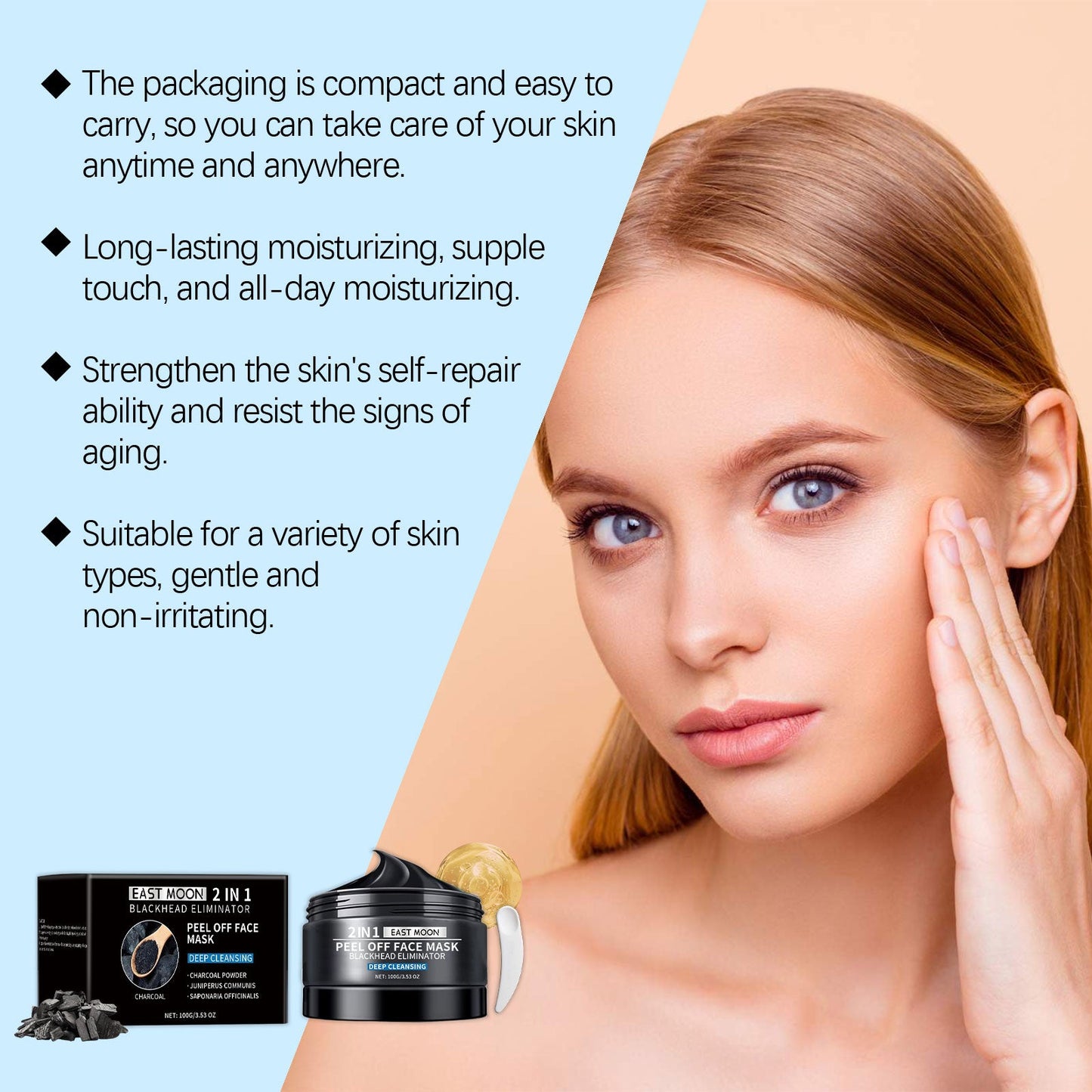 East Moon Bamboo Charcoal Cleansing Mask Gently Cleanses Skin, Horny Blackheads, Moisturizes, Tender And Brightening Mud Mask