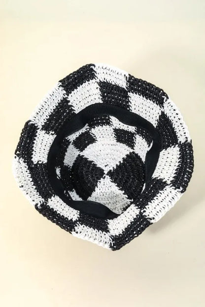Fame Checkered Pattern Knit Bucket Hat