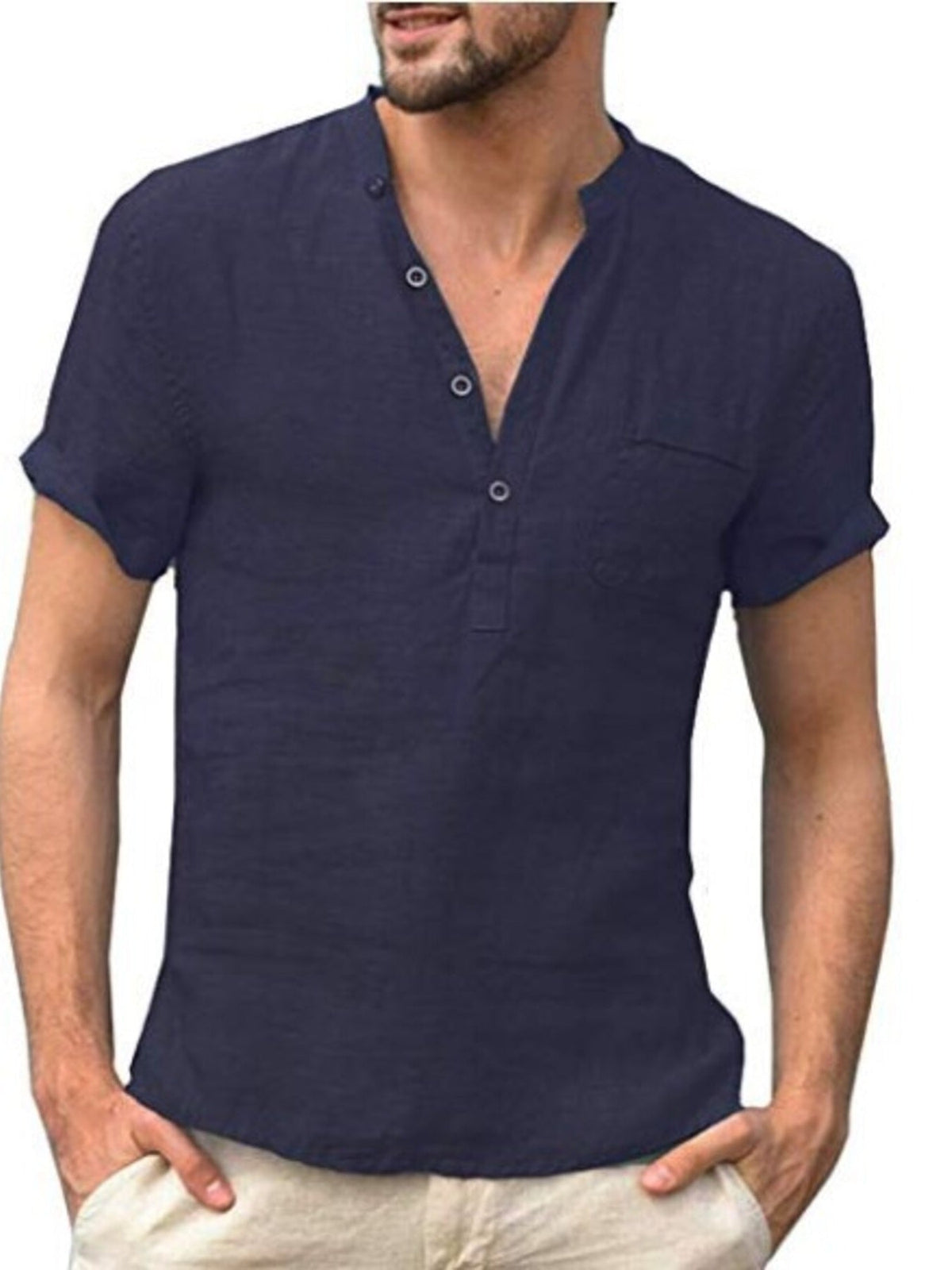Men's Full Size Casual Solid Color Button Detail Shirt Plus Size