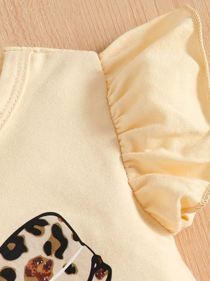 Children's Leopard Bow Top and Shorts Set with Headband