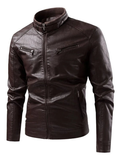 Men's Plus Size Zip Up Leather Moto Jacket