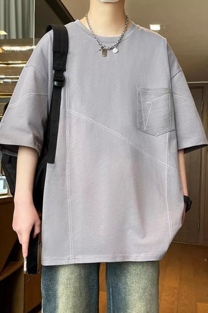 Men's Plus Size Contrast Stitching Oversized Round Neck T-Shirt