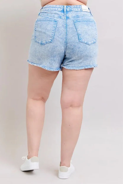 Judy Blue Plus Size Mid Rise Garment Dyed Denim Shorts