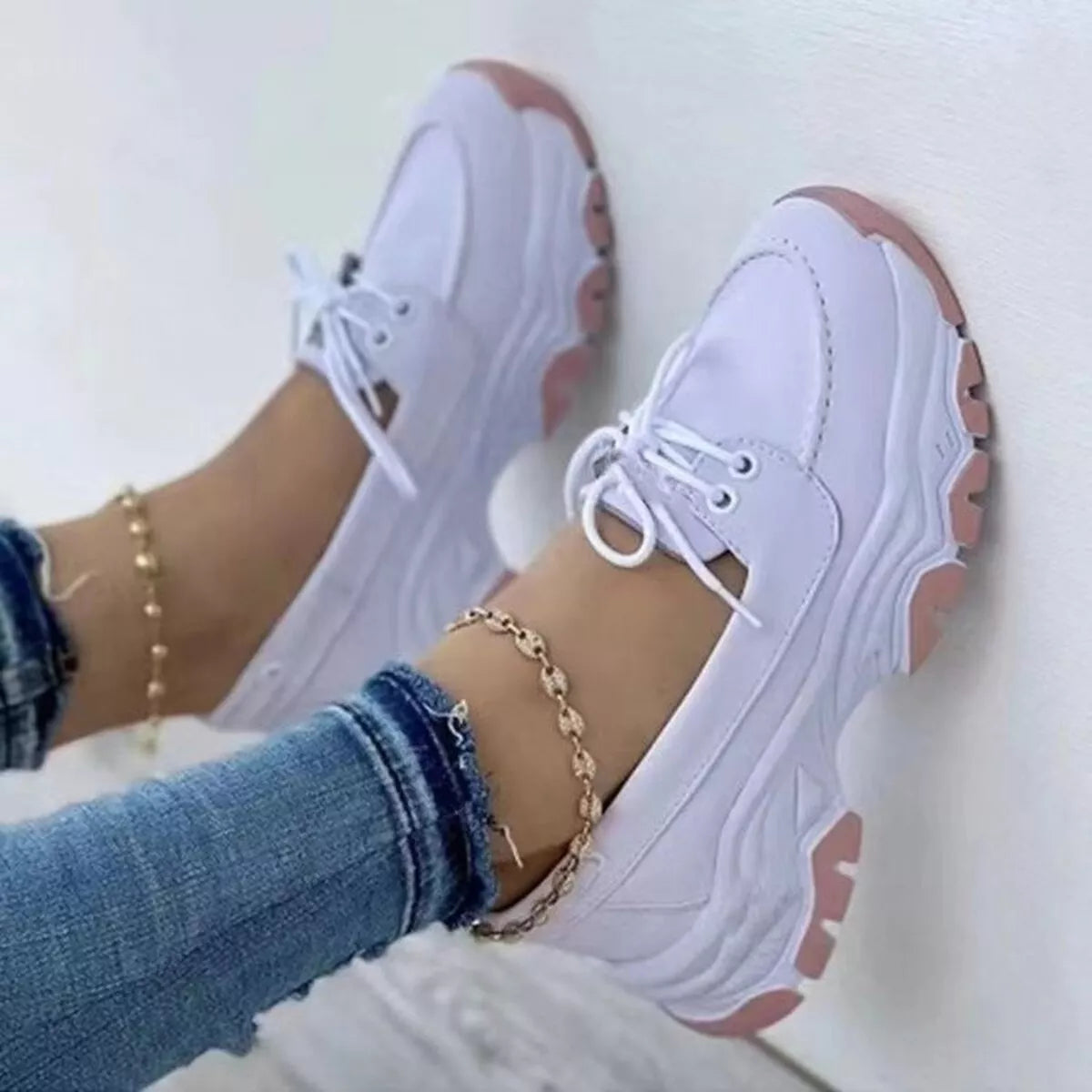 Lace Up Round Toe Sneakers