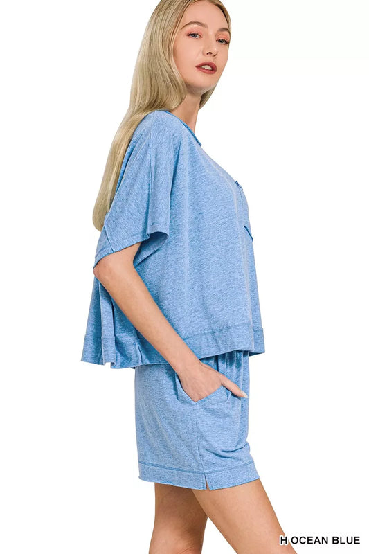 Zenana Exposed Seam Boxy Top & Shorts Set