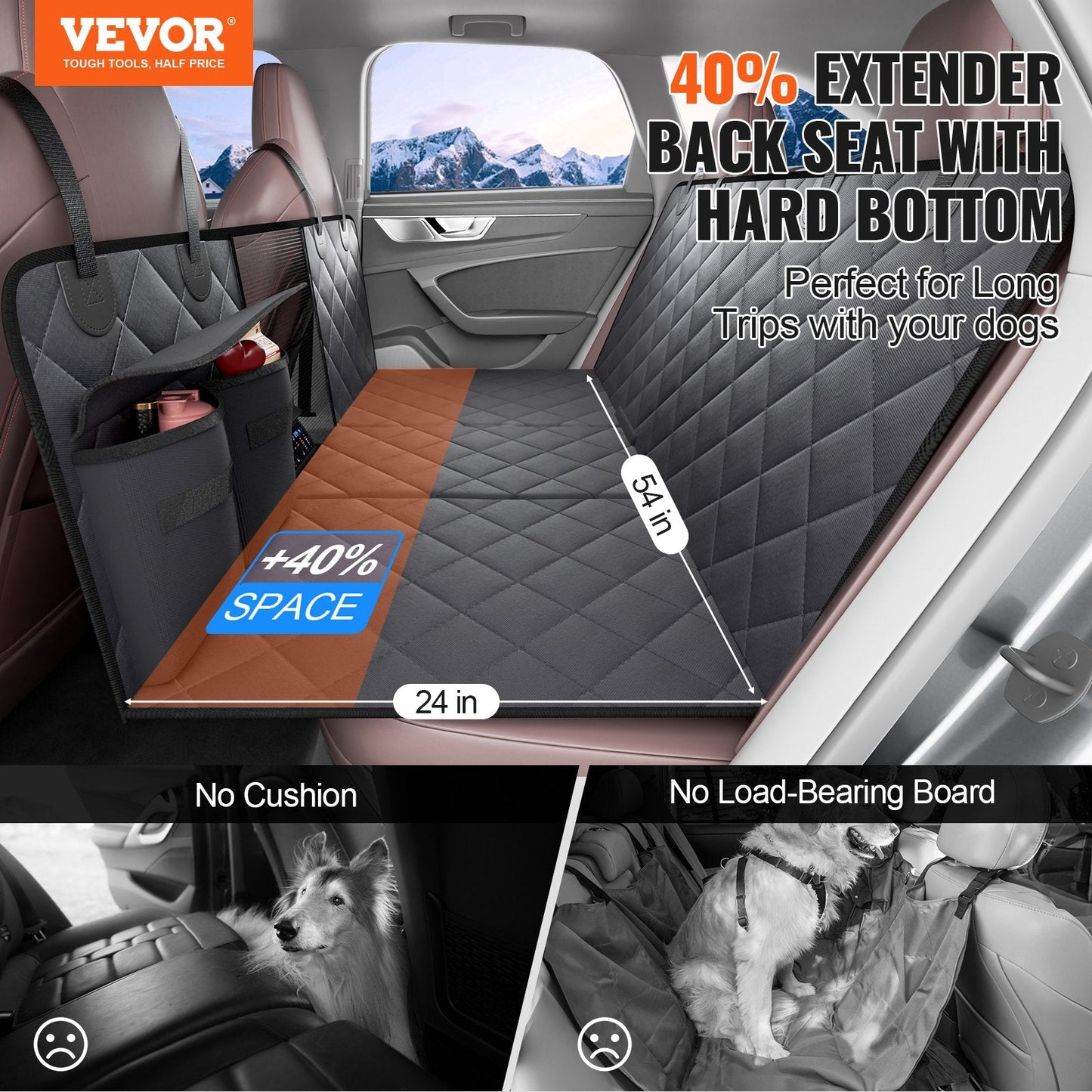 VEVOR Dog Car Seat Cover For Back Seat 54 X 24 In Waterproof 600D For Cars