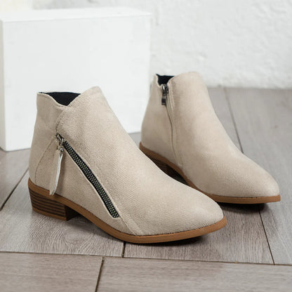 Side Zip Ankle Boots with Block Heel