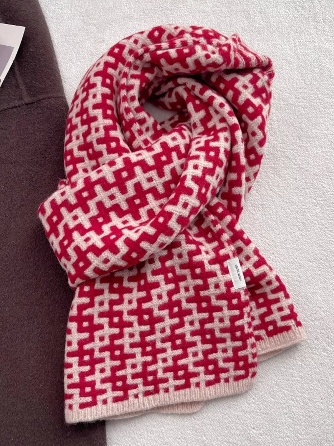 Wool Geometric Pattern Knitted Warm Scarf