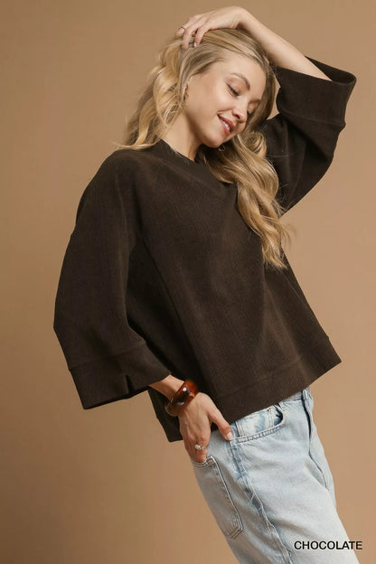 Umgee Textured Knit V-Neck Top