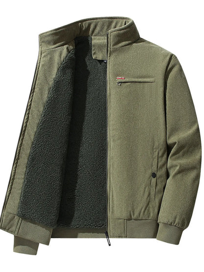 Men's Plus Size Full-Zip Bomber Corduroy Jacket with Sherpa Lining