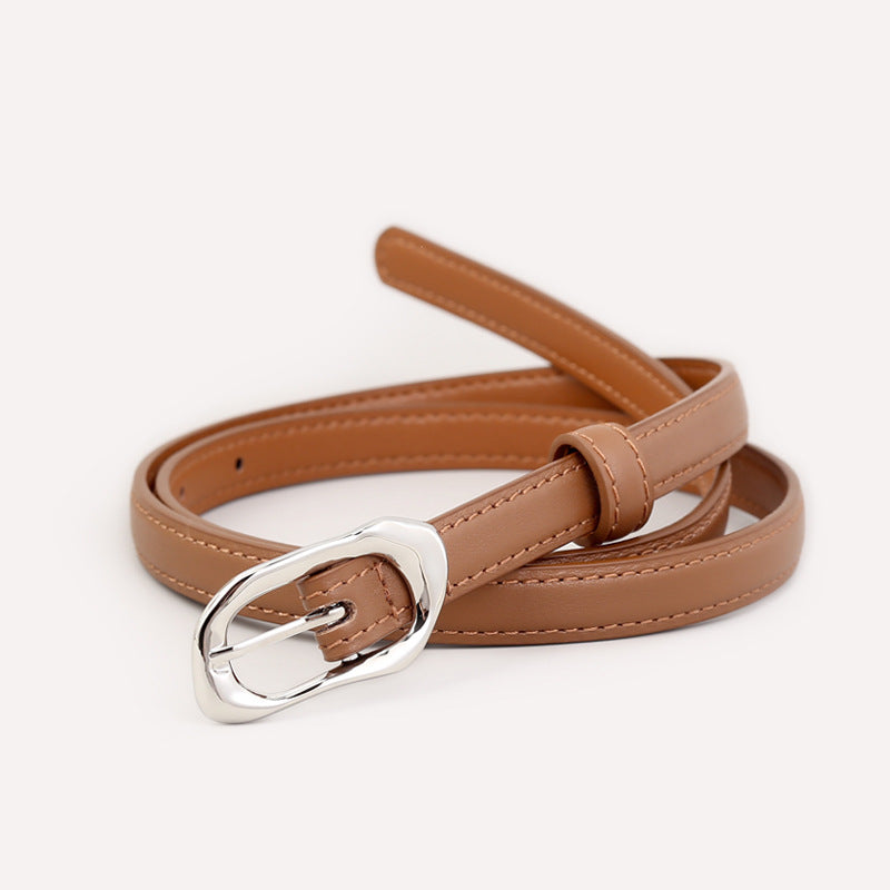 Silver Buckle Skinny Belt
