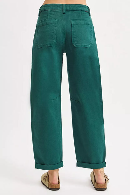 RISEN High Rise Ankle Cuffed Barrel Pants