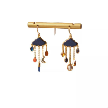 Cloud Dangle Earrings with Colorful Charms